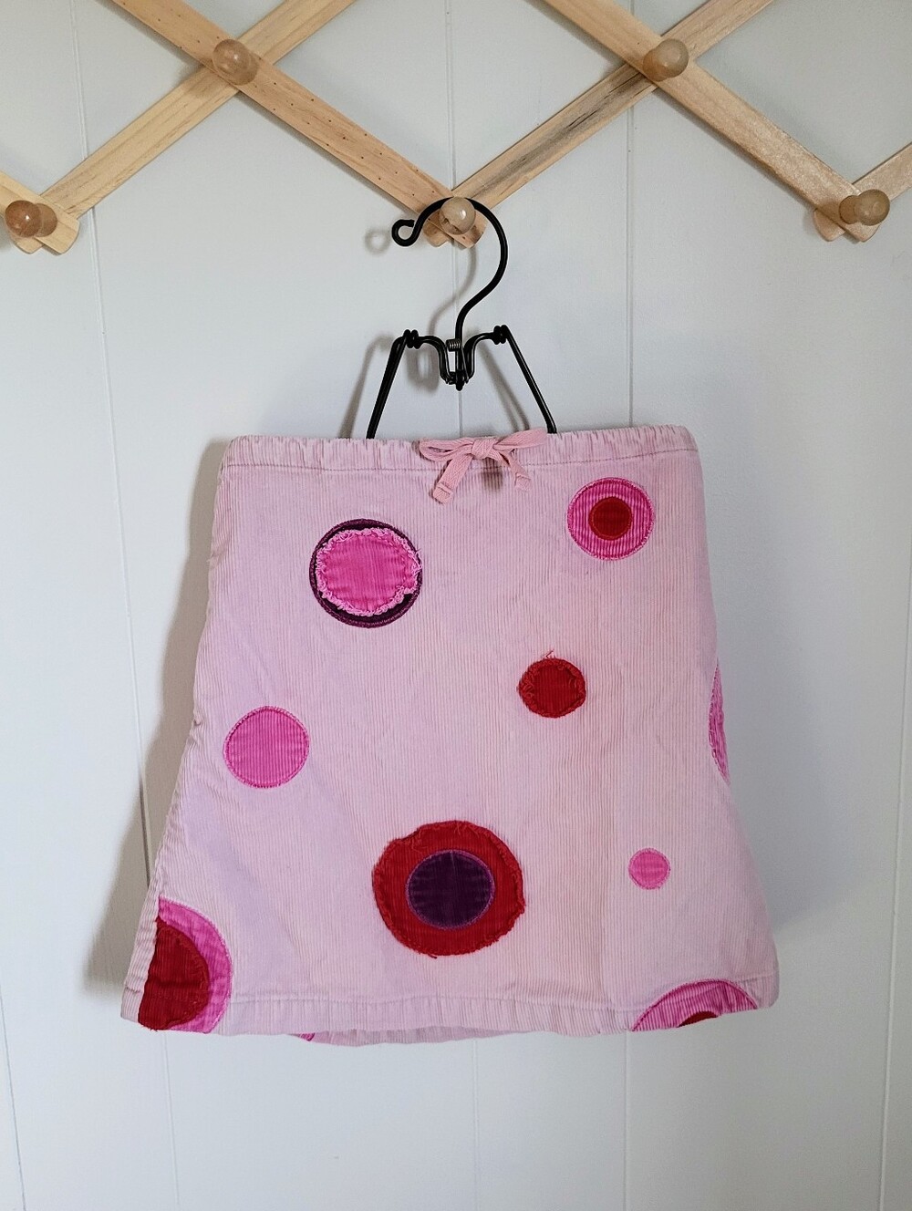 Mini Boden Size 9-10Y Vintage Corduroy Skirt Y2K Style Dot Applique Pink Red